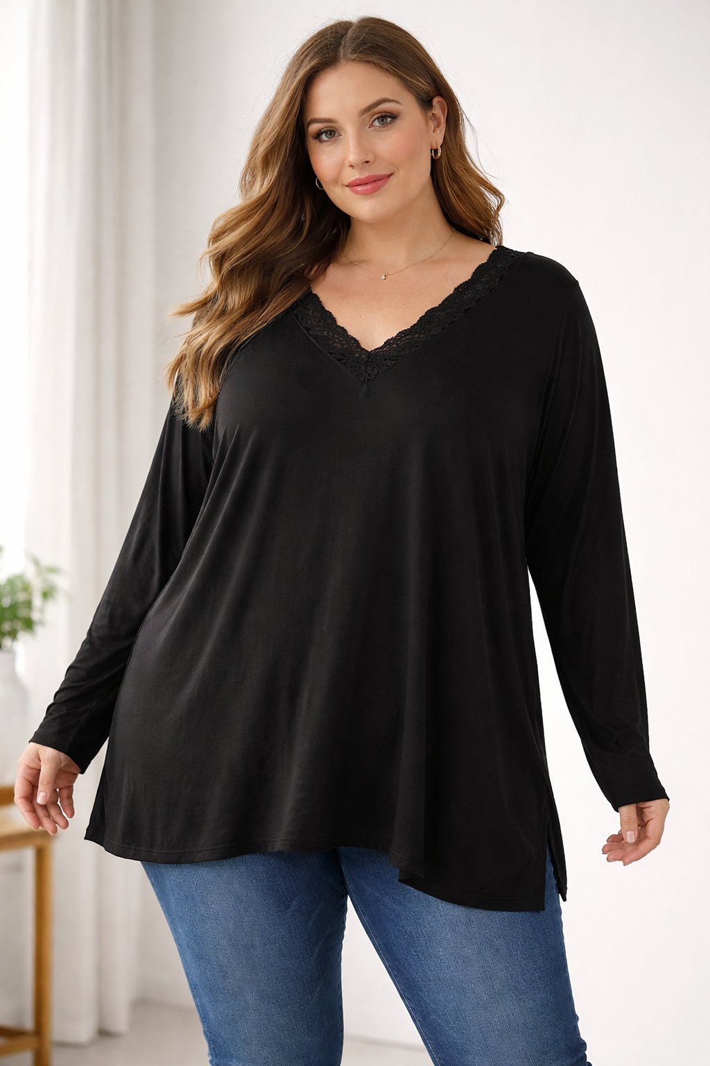 Pull fin col  dentelle Mobelle