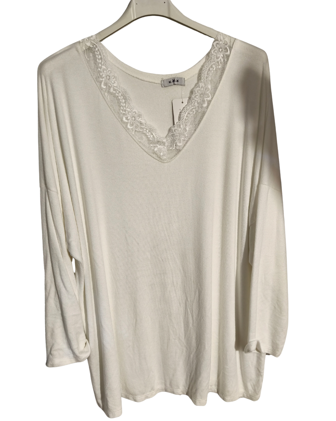 pull fin  col V dentelle Mobelle