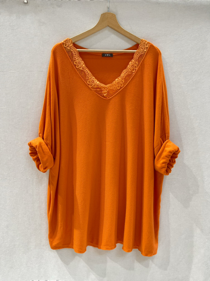 pull fin  col V dentelle Mobelle