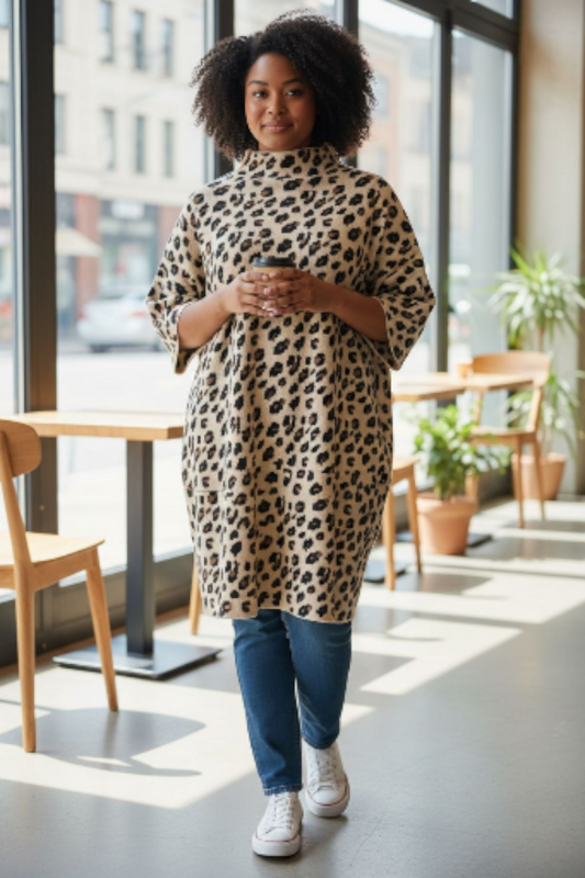 Robe pull mi-longue Léopard Mobelle