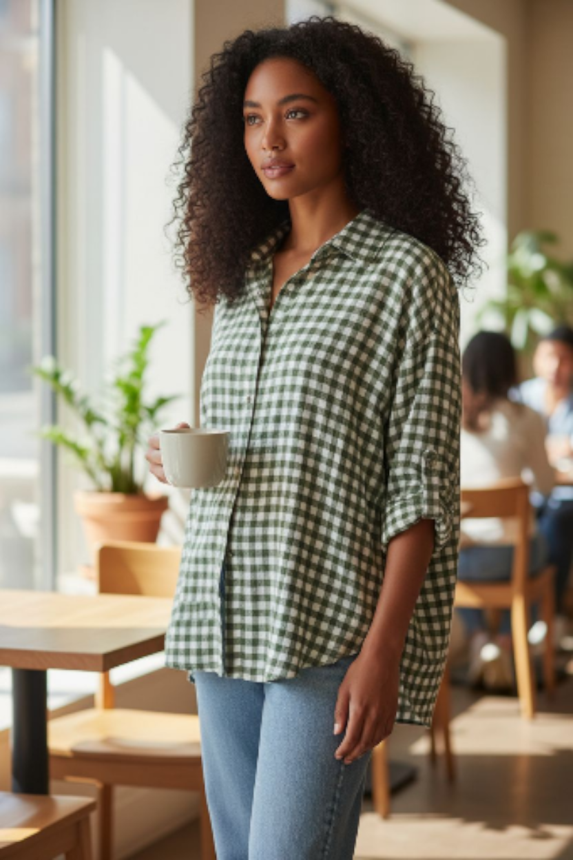 Chemise à carreaux verte Mobelle