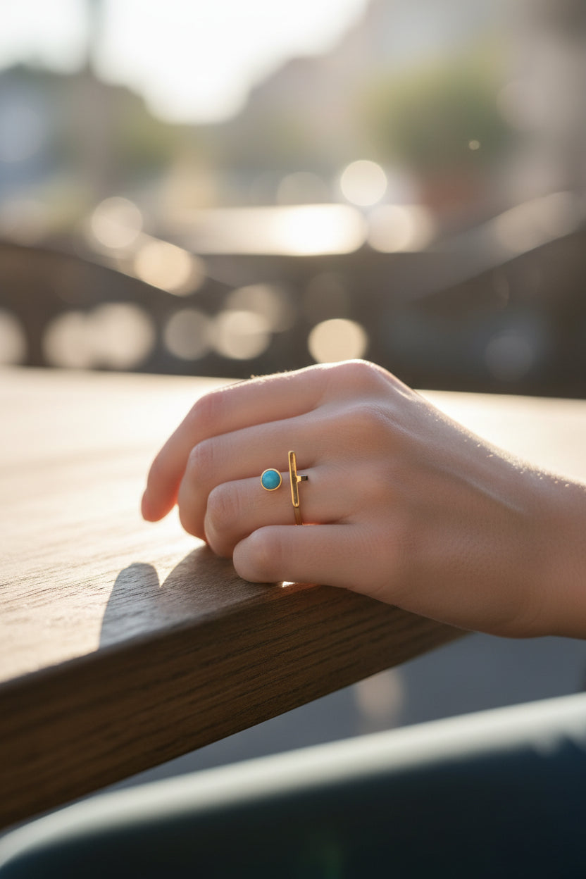 Bague mini perle bleu Mobelle