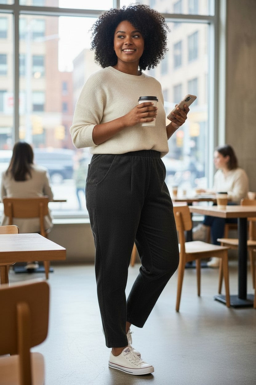 Pantalon velours côtelé noir Mobelle