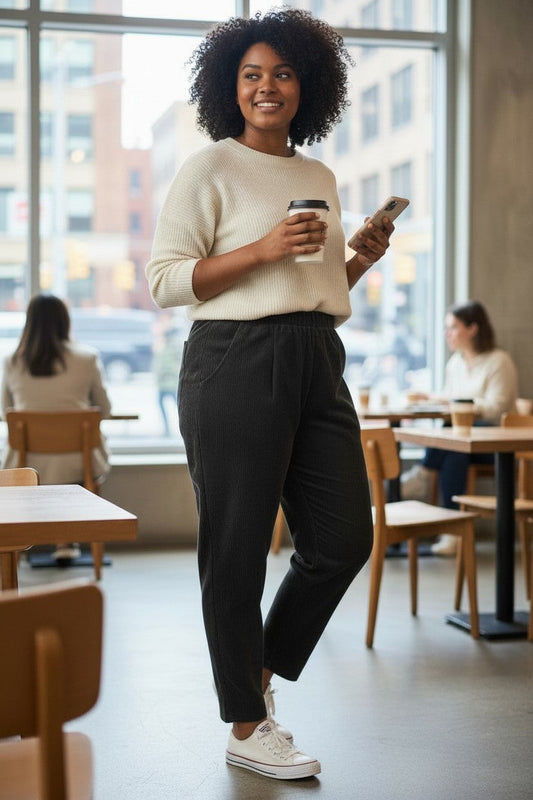 Pantalon velours côtelé noir Mobelle