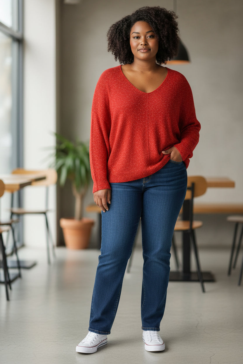 Pull rouge long col Mobelle