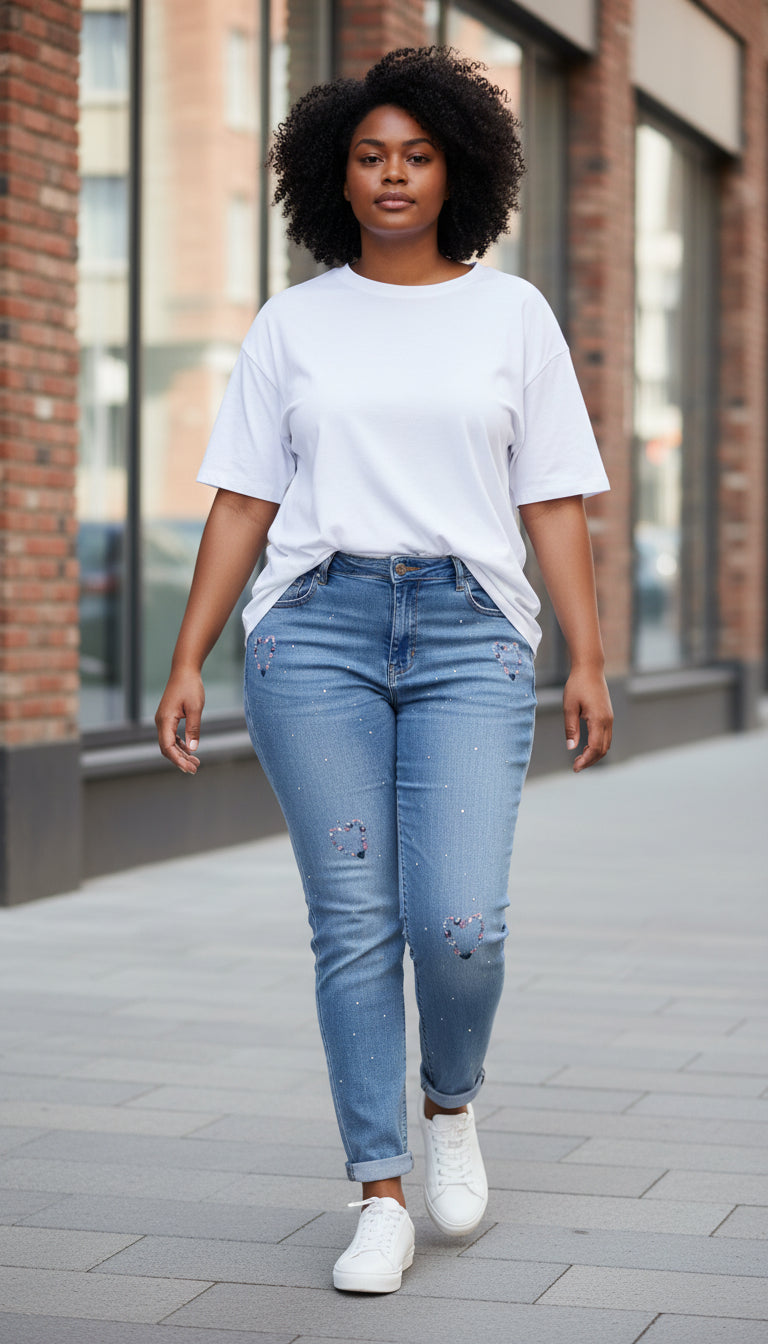 Jean cœur pailletés Mobelle