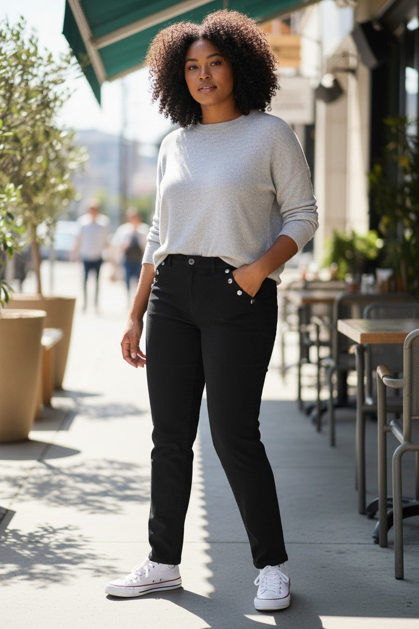 Jean noir boutonné coeur Mobelle