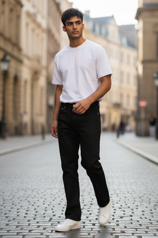 Jean noir coupe droite - Mobelle