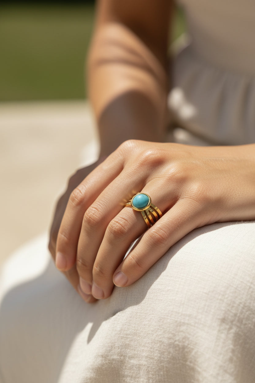 Bague perle bleu Mobelle