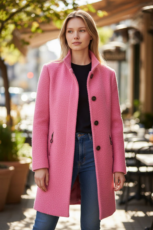 Manteau Col Boutoné rose Mobelle