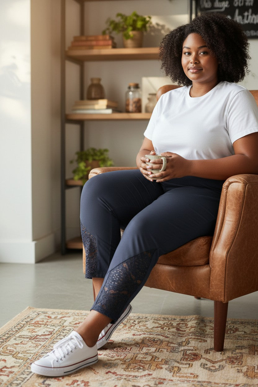 Pantalon dentelle bleu Mobelle
