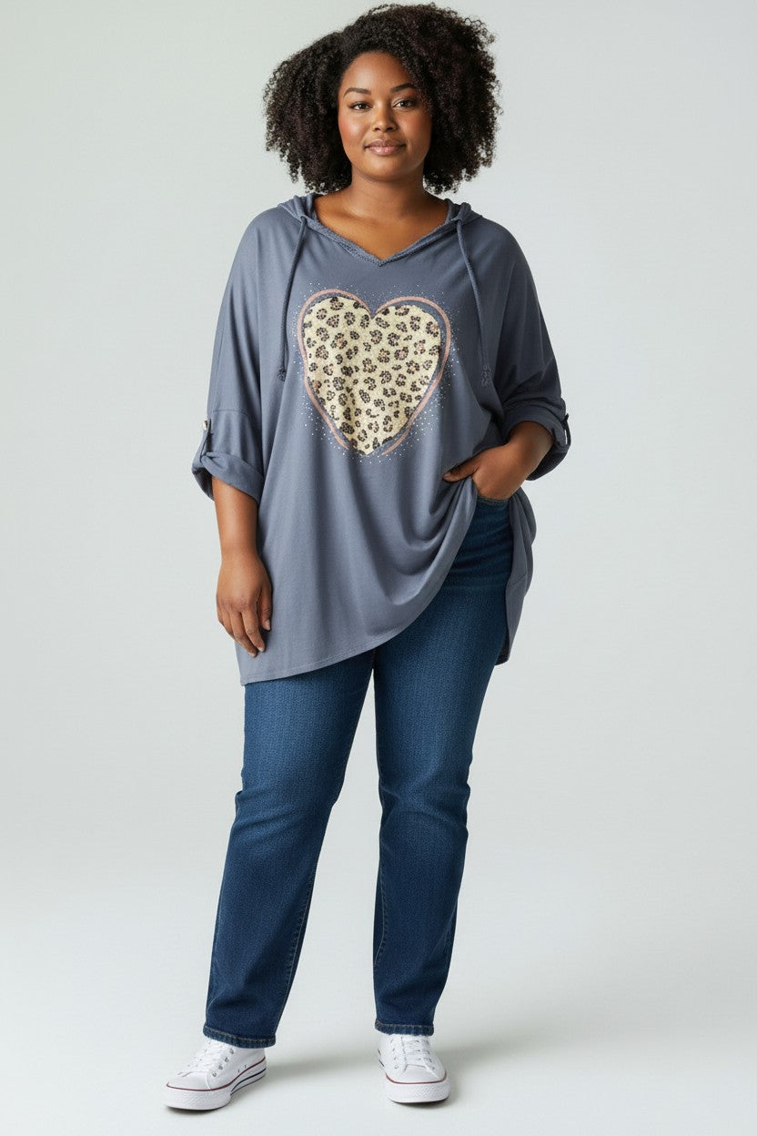 Sweat capuche coeur léopard Mobelle